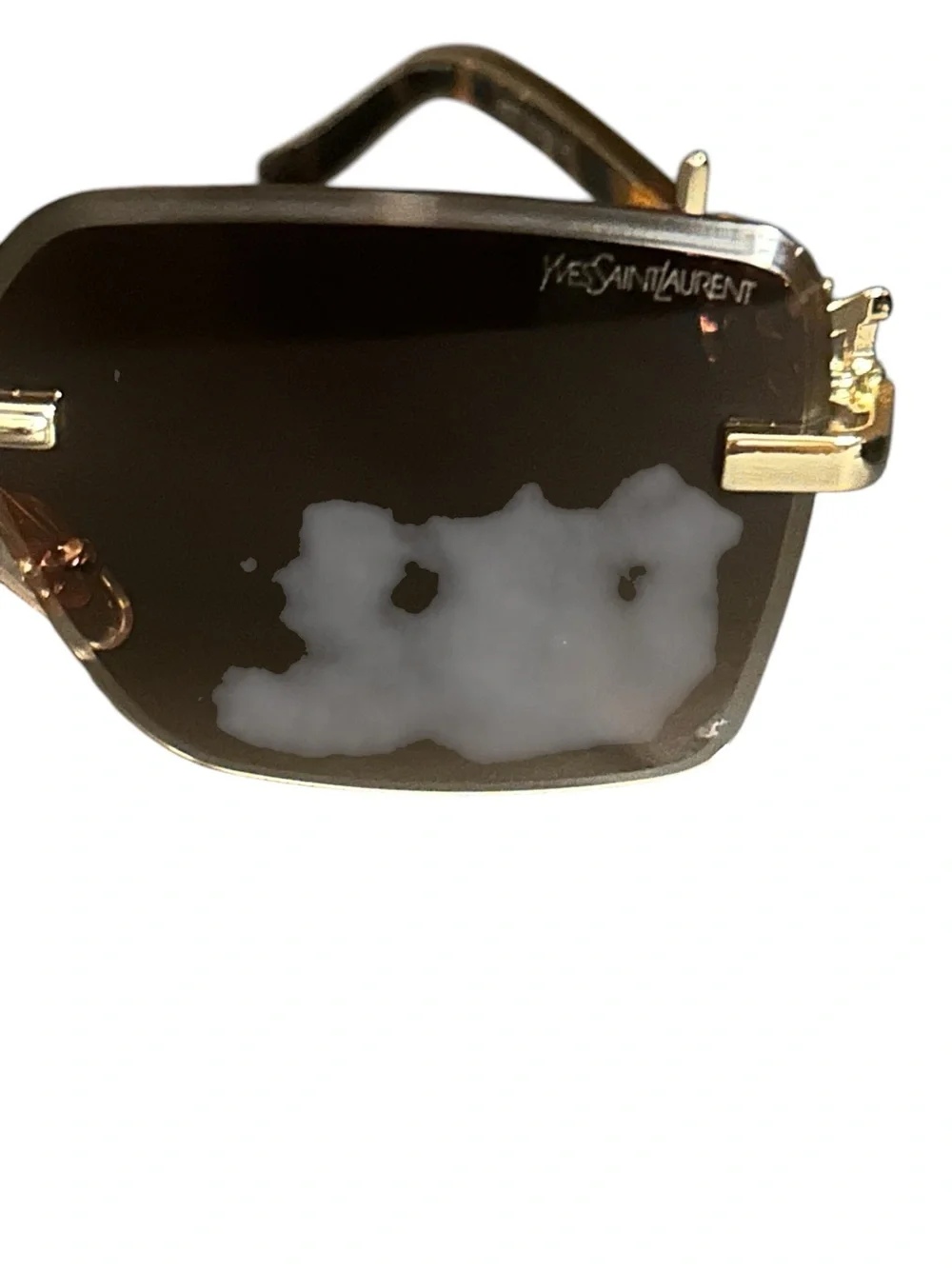 YSL/ Tortoiseshell Arm Rimless Sunglasses with Gold Logo - Brown